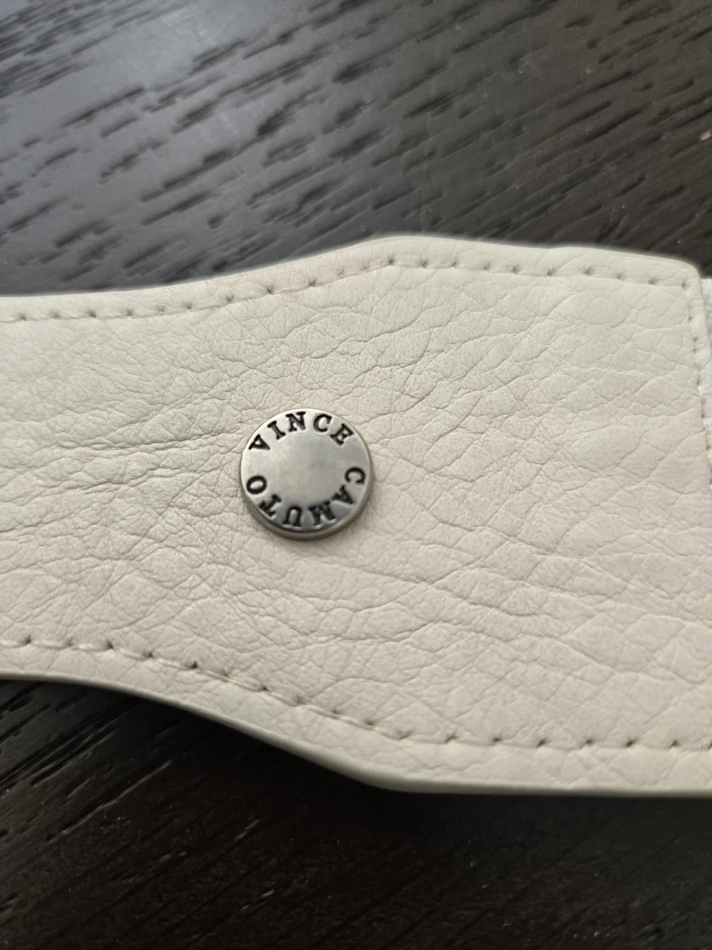 Vince Camuto Cream Stretch Belt with Silver Western Buckle